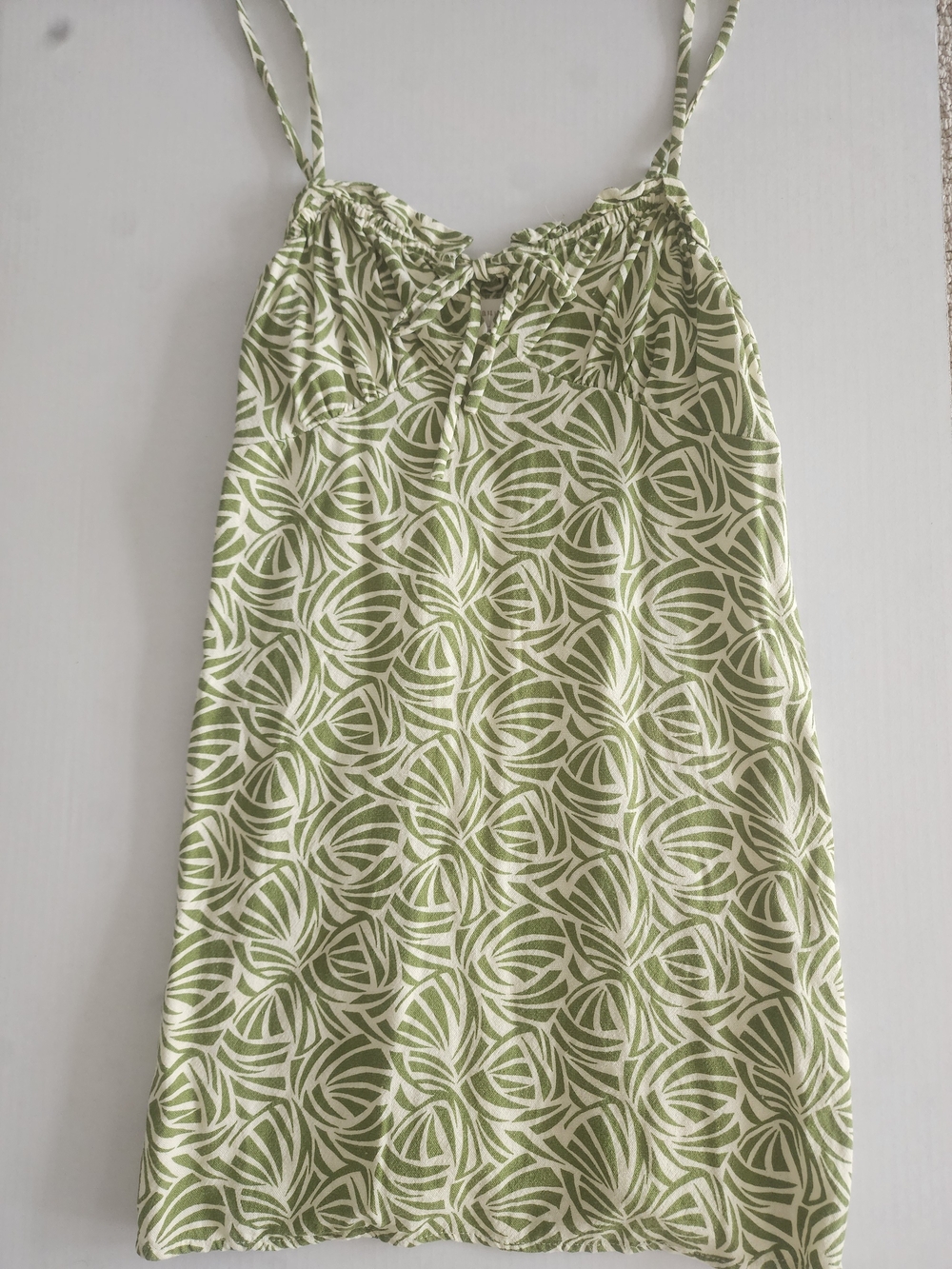 Green and Cream Printed Spaghetti Strap Dress